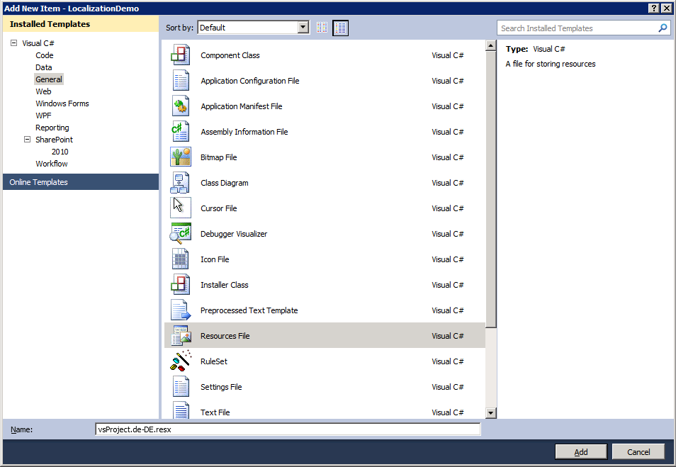 Add New Resource File