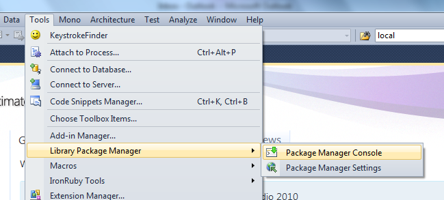 NuGet Installs the Library Package Manager Menu, Under Tools