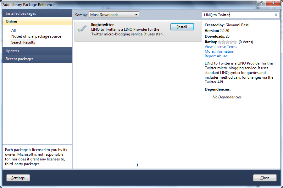 The Add Library Package Reference Window Lets You Add NuGet Packages Graphically